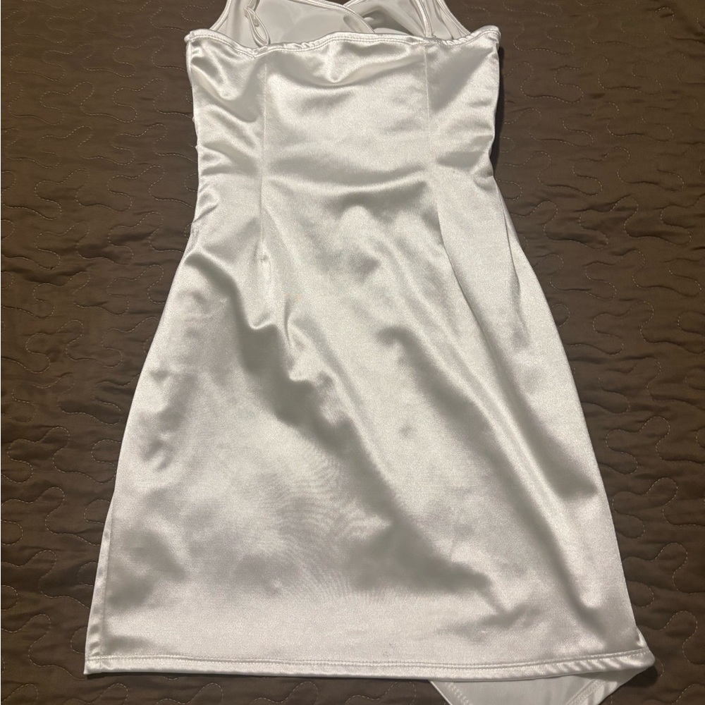 SHEIN Strapless White Satin Dress